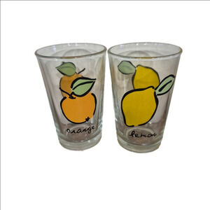 Firna Vintage Etched Glass Lemon And Orange Tumblers